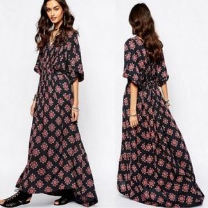 Free People Black and Pink Floral Maxi Dress
